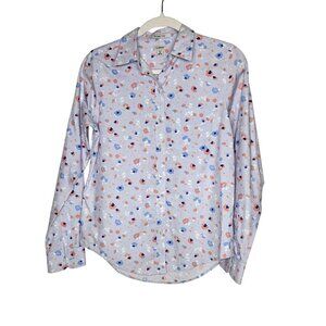 L.L.Bean Womens Wrinkle-Free Floral Button-Down Shirt XXS Light Blue 100% Cotton